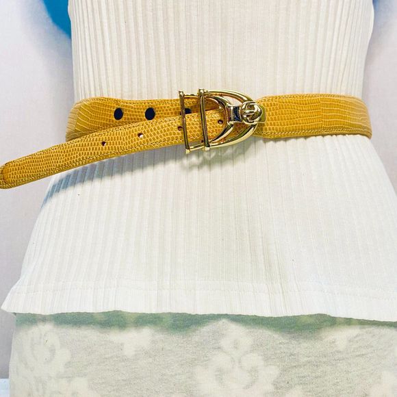 Flemings West End Womens Buckleless Belt Small Yellow Beige Lizard Skin - Picture 2 of 15